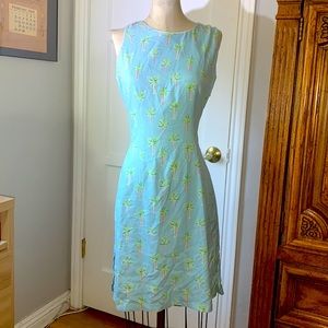 Anna Ocean Palm Tree Print 100% Silk Dress